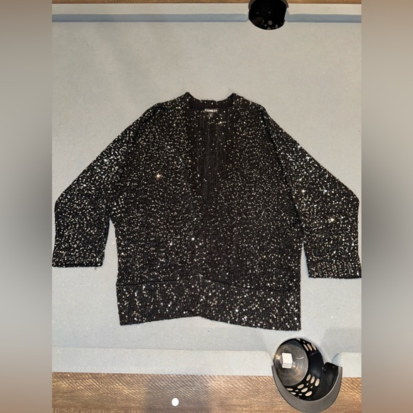 Express Black Sequin Cardigan - Picture 2 of 6